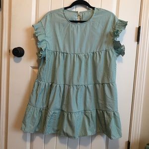 Green and White Striped Top